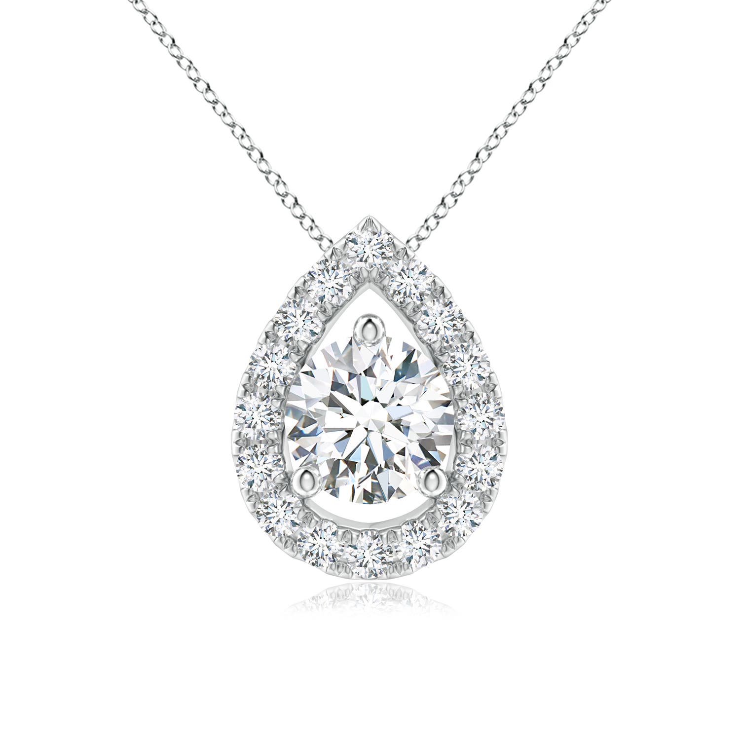5.2mm FGVS Lab-Grown Floating Round Diamond Pendant with Pear-Shaped Halo in P950 Platinum