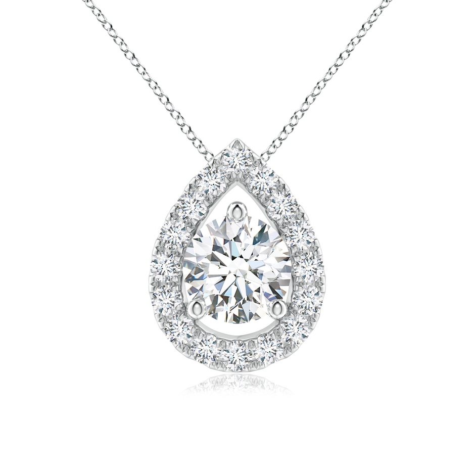 5.2mm FGVS Lab-Grown Floating Round Diamond Pendant with Pear-Shaped Halo in White Gold 