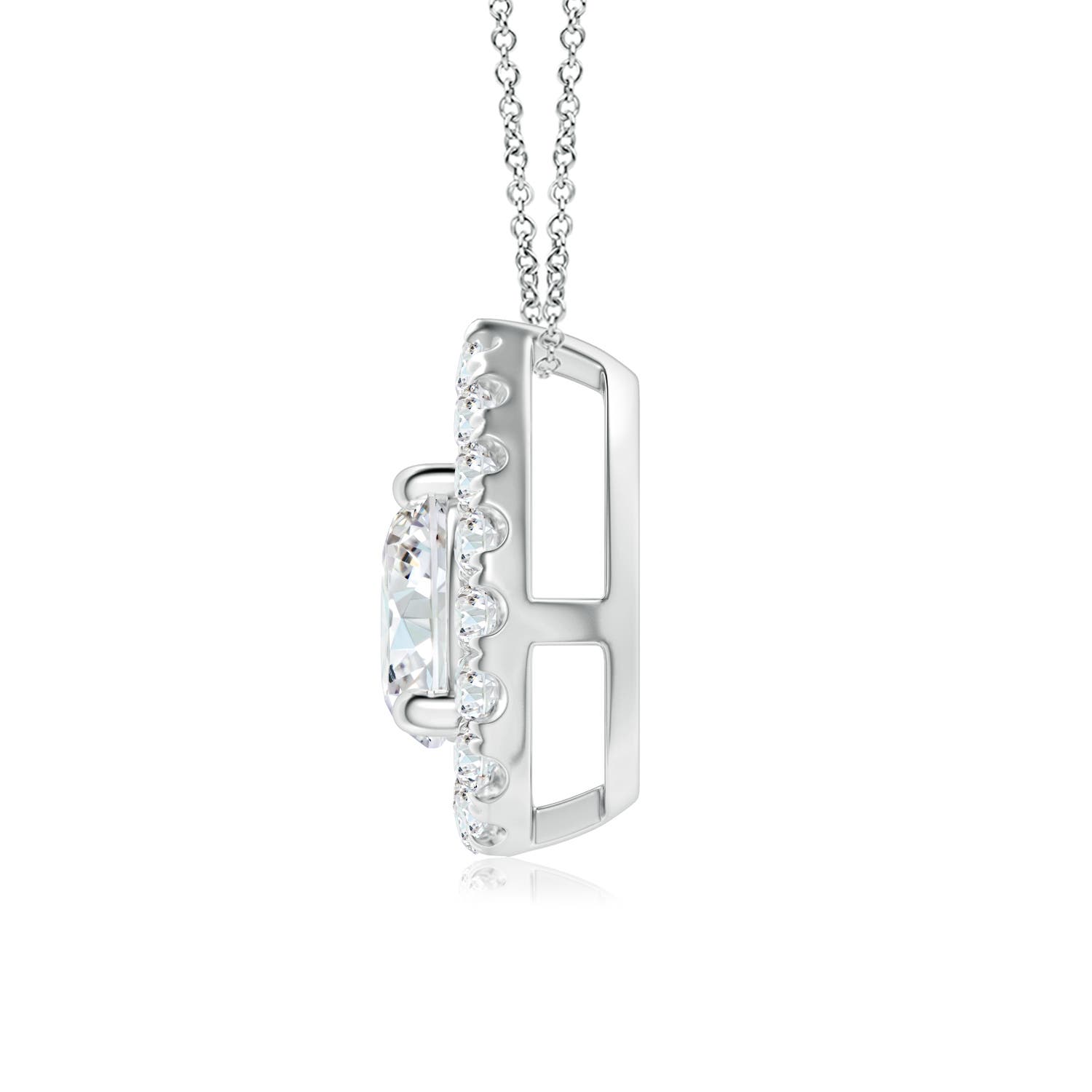 5.2mm FGVS Lab-Grown Floating Round Diamond Pendant with Pear-Shaped Halo in White Gold