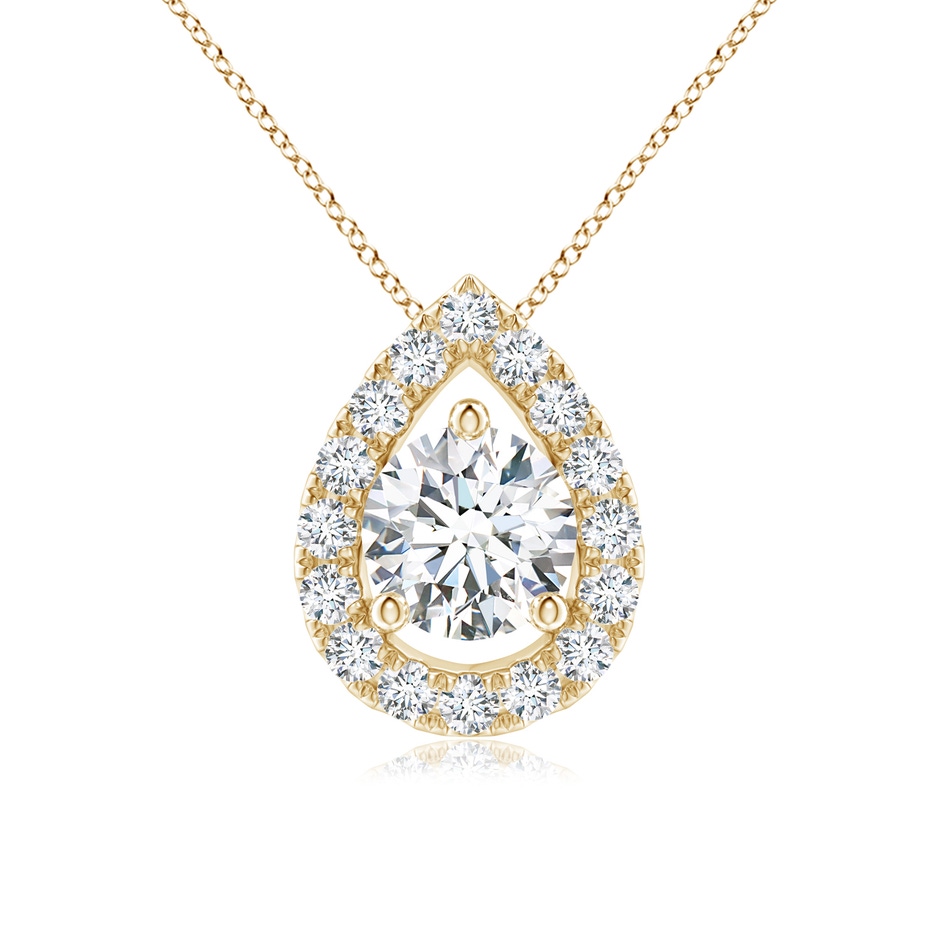 5.2mm FGVS Lab-Grown Floating Round Diamond Pendant with Pear-Shaped Halo in Yellow Gold 