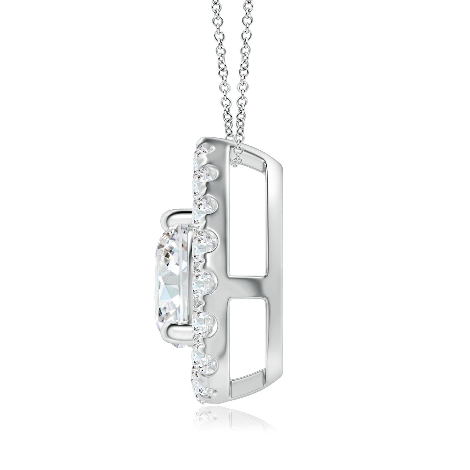 6mm FGVS Lab-Grown Floating Round Diamond Pendant with Pear-Shaped Halo in 18K White Gold