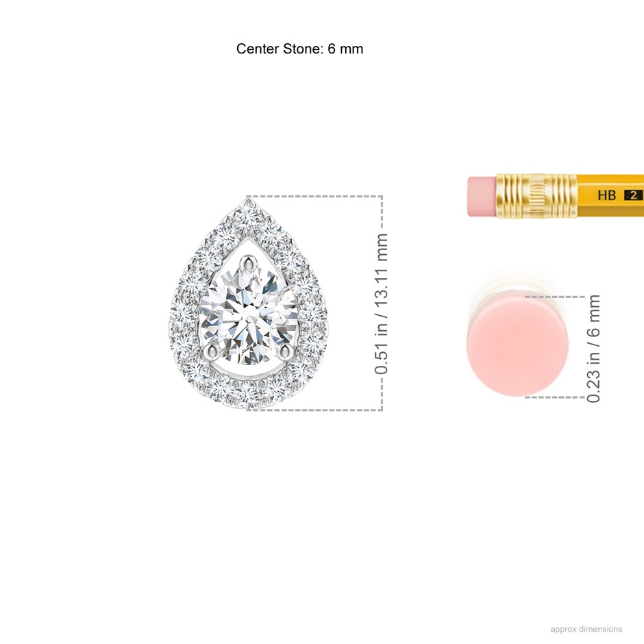 6mm FGVS Lab-Grown Floating Round Diamond Pendant with Pear-Shaped Halo in 18K White Gold ruler