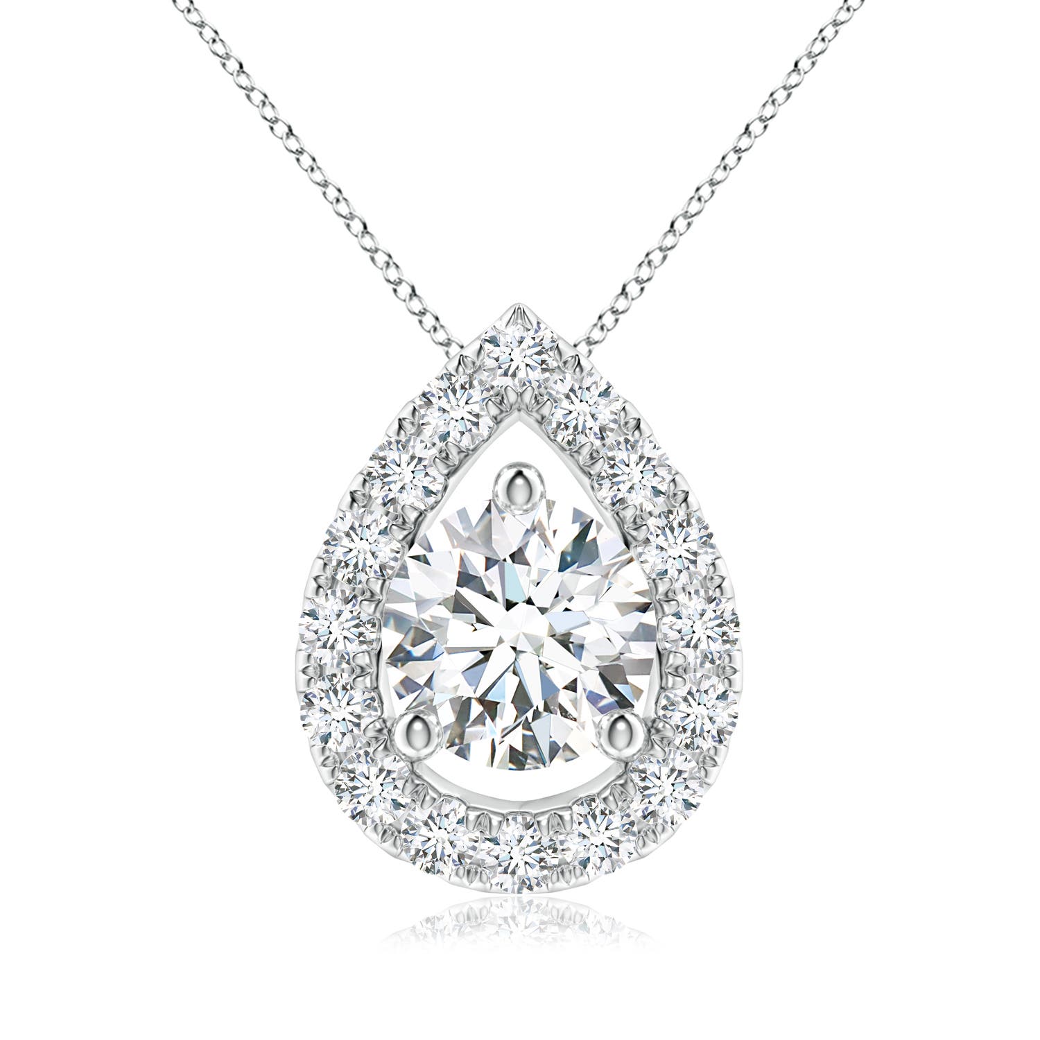 6mm FGVS Lab-Grown Floating Round Diamond Pendant with Pear-Shaped Halo in P950 Platinum