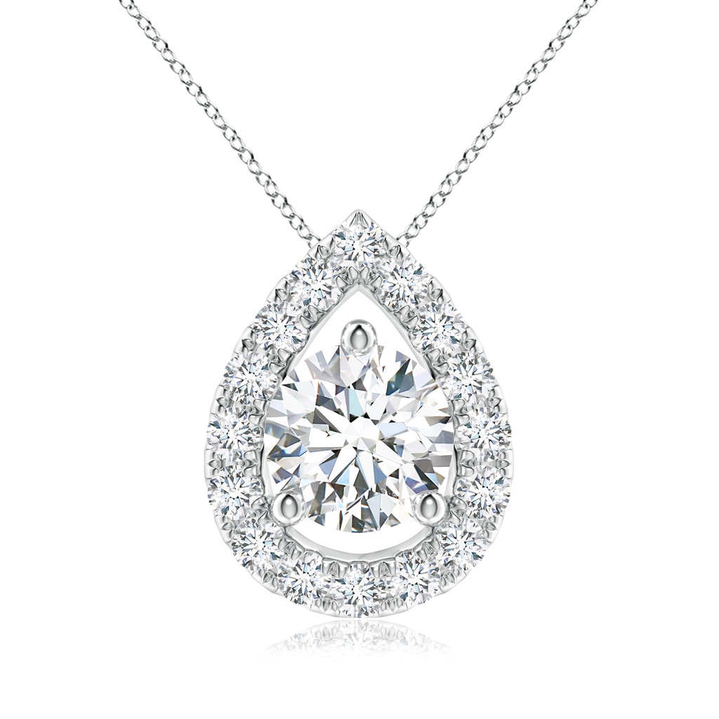 6mm FGVS Lab-Grown Floating Round Diamond Pendant with Pear-Shaped Halo in White Gold