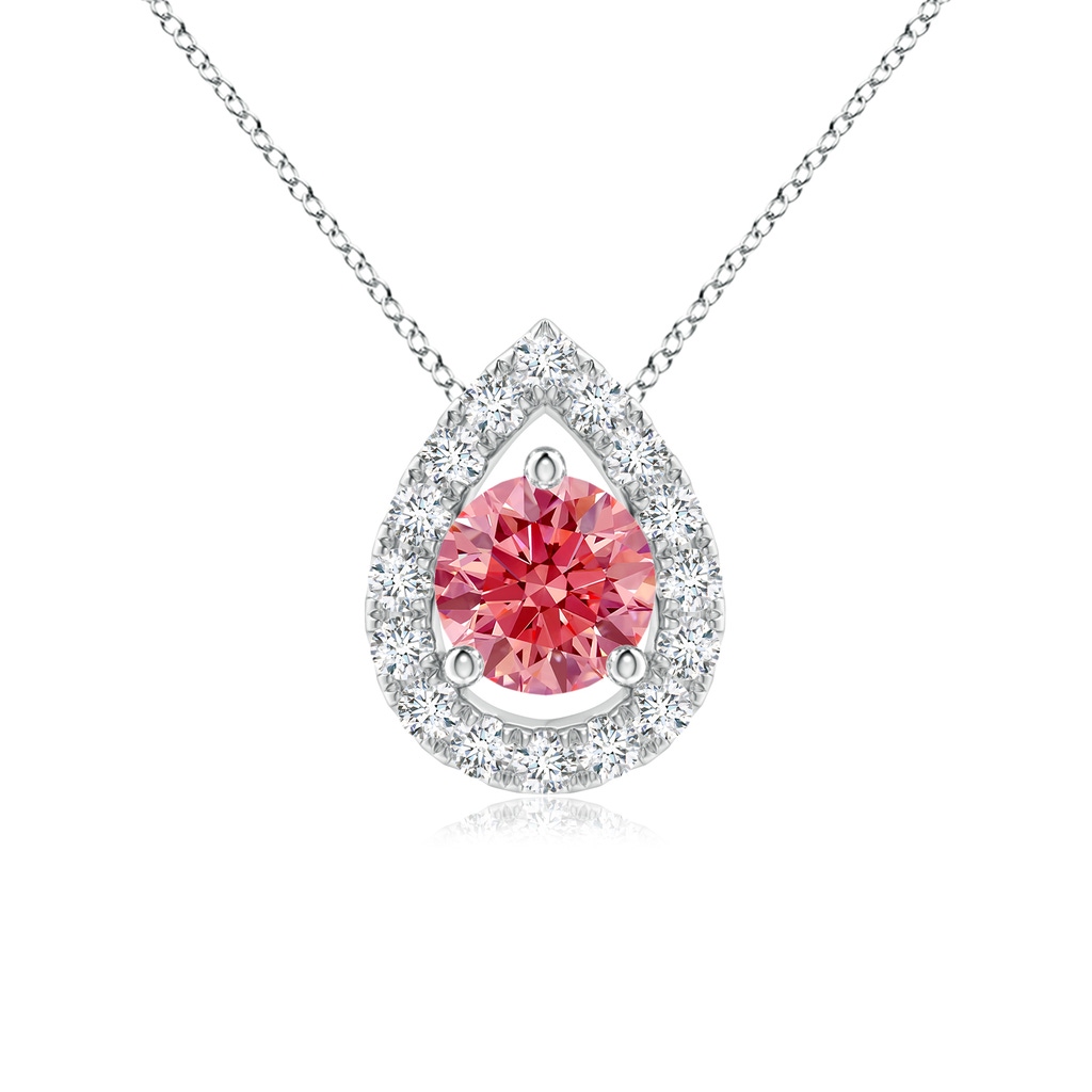 4.6mm Labgrown Floating Round Lab-Grown Fancy Intense Pink Diamond Pendant with Pear-Shaped Halo in P950 Platinum