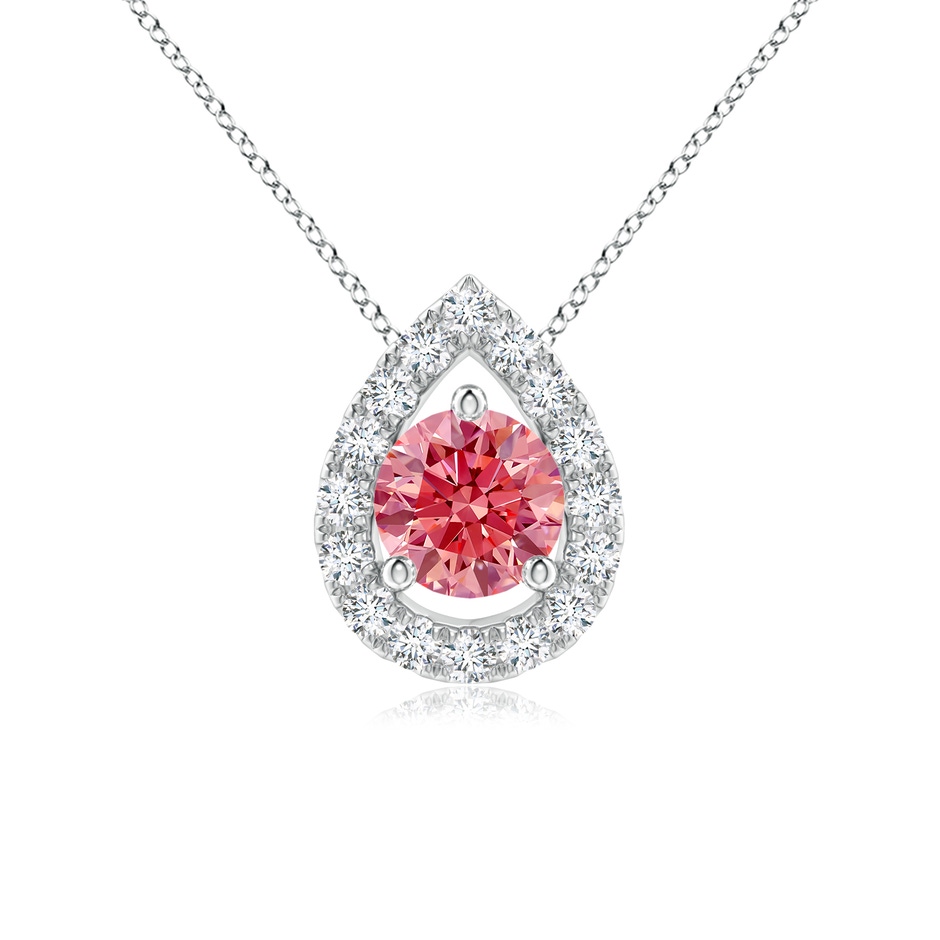 4.6mm Labgrown Floating Round Lab-Grown Fancy Intense Pink Diamond Pendant with Pear-Shaped Halo in P950 Platinum 