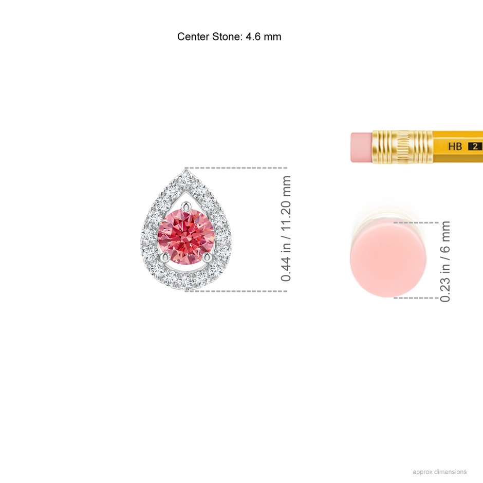4.6mm Labgrown Floating Round Lab-Grown Fancy Intense Pink Diamond Pendant with Pear-Shaped Halo in P950 Platinum ruler
