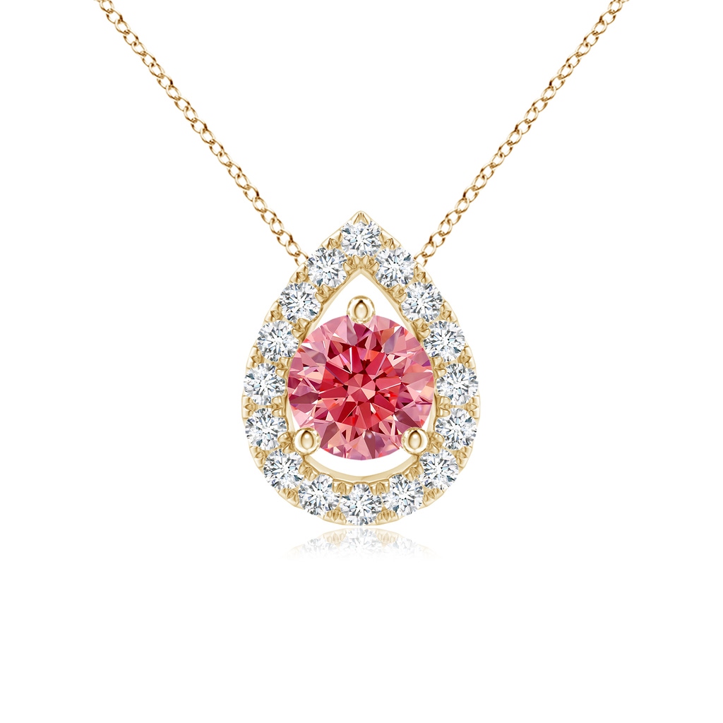 4.6mm Labgrown Floating Round Lab-Grown Fancy Intense Pink Diamond Pendant with Pear-Shaped Halo in Yellow Gold