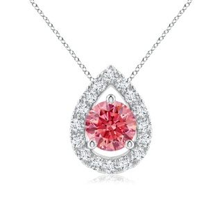 5.2mm Labgrown Floating Round Lab-Grown Fancy Intense Pink Diamond Pendant with Pear-Shaped Halo in P950 Platinum