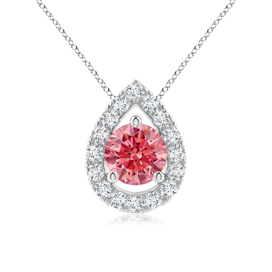 5.2mm Labgrown Floating Round Lab-Grown Fancy Intense Pink Diamond Pendant with Pear-Shaped Halo in White Gold 