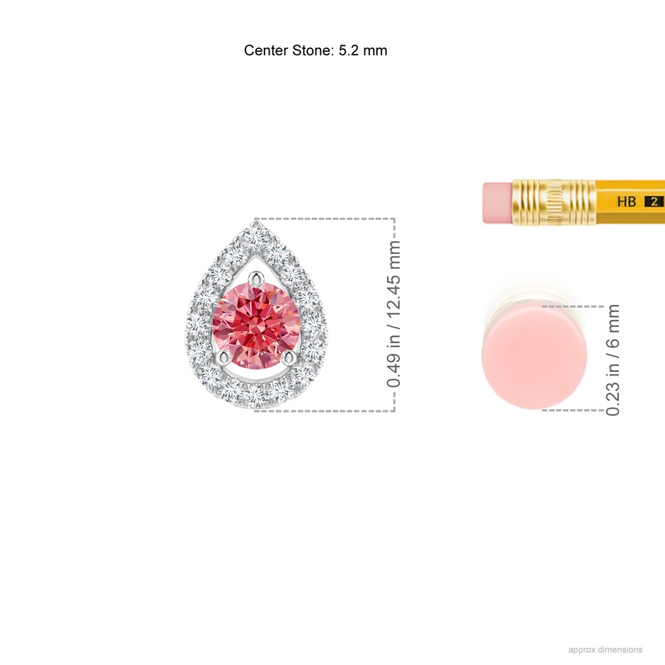 5.2mm Labgrown Floating Round Lab-Grown Fancy Intense Pink Diamond Pendant with Pear-Shaped Halo in White Gold ruler