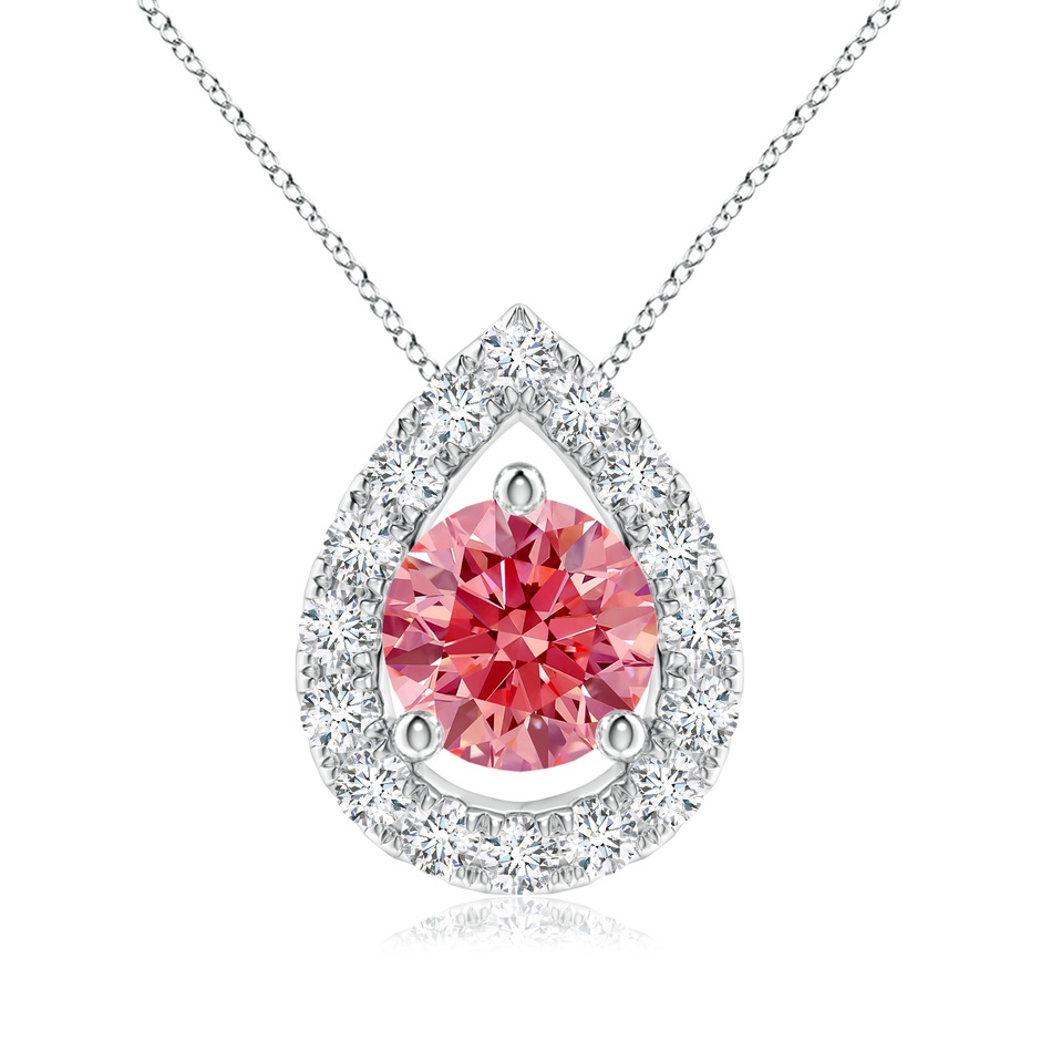6mm Labgrown Floating Round Lab-Grown Fancy Intense Pink Diamond Pendant with Pear-Shaped Halo in 18K White Gold 