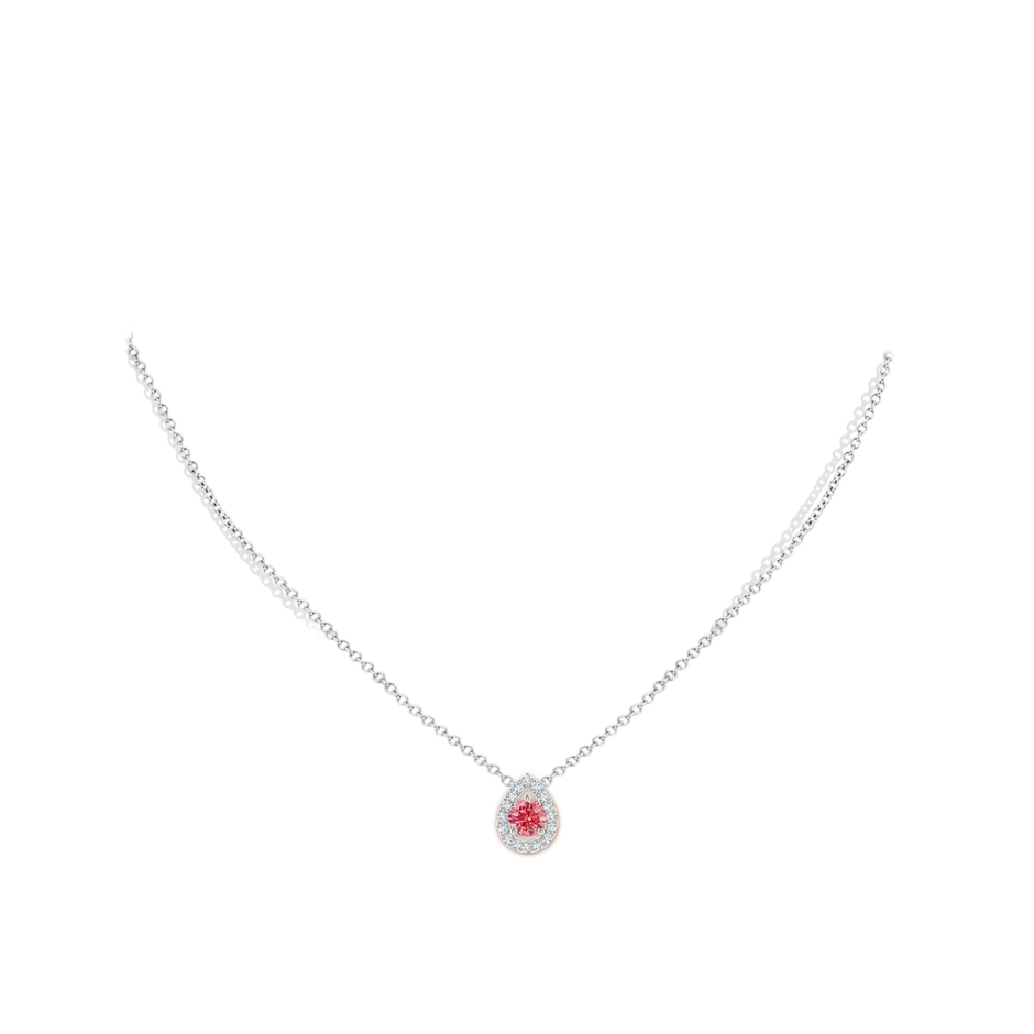 6mm Labgrown Floating Round Lab-Grown Fancy Intense Pink Diamond Pendant with Pear-Shaped Halo in 18K White Gold pen
