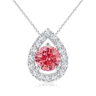 6mm Labgrown Floating Round Lab-Grown Fancy Intense Pink Diamond Pendant with Pear-Shaped Halo in P950 Platinum