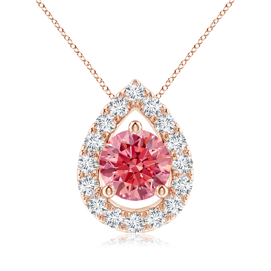 6mm Labgrown Floating Round Lab-Grown Fancy Intense Pink Diamond Pendant with Pear-Shaped Halo in Rose Gold 