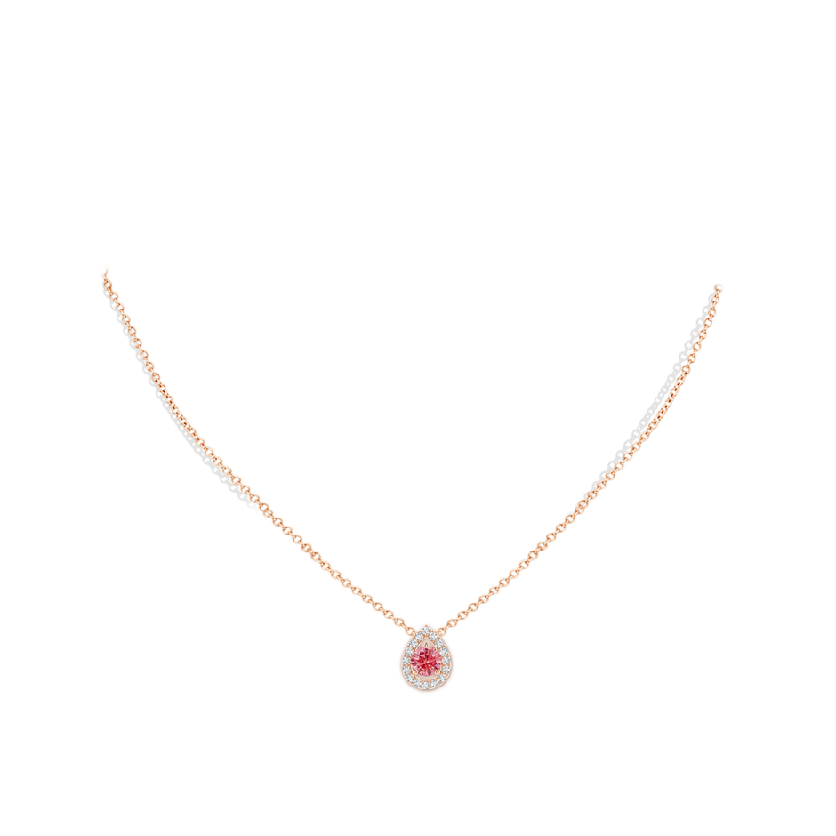 6mm Labgrown Floating Round Lab-Grown Fancy Intense Pink Diamond Pendant with Pear-Shaped Halo in Rose Gold pen