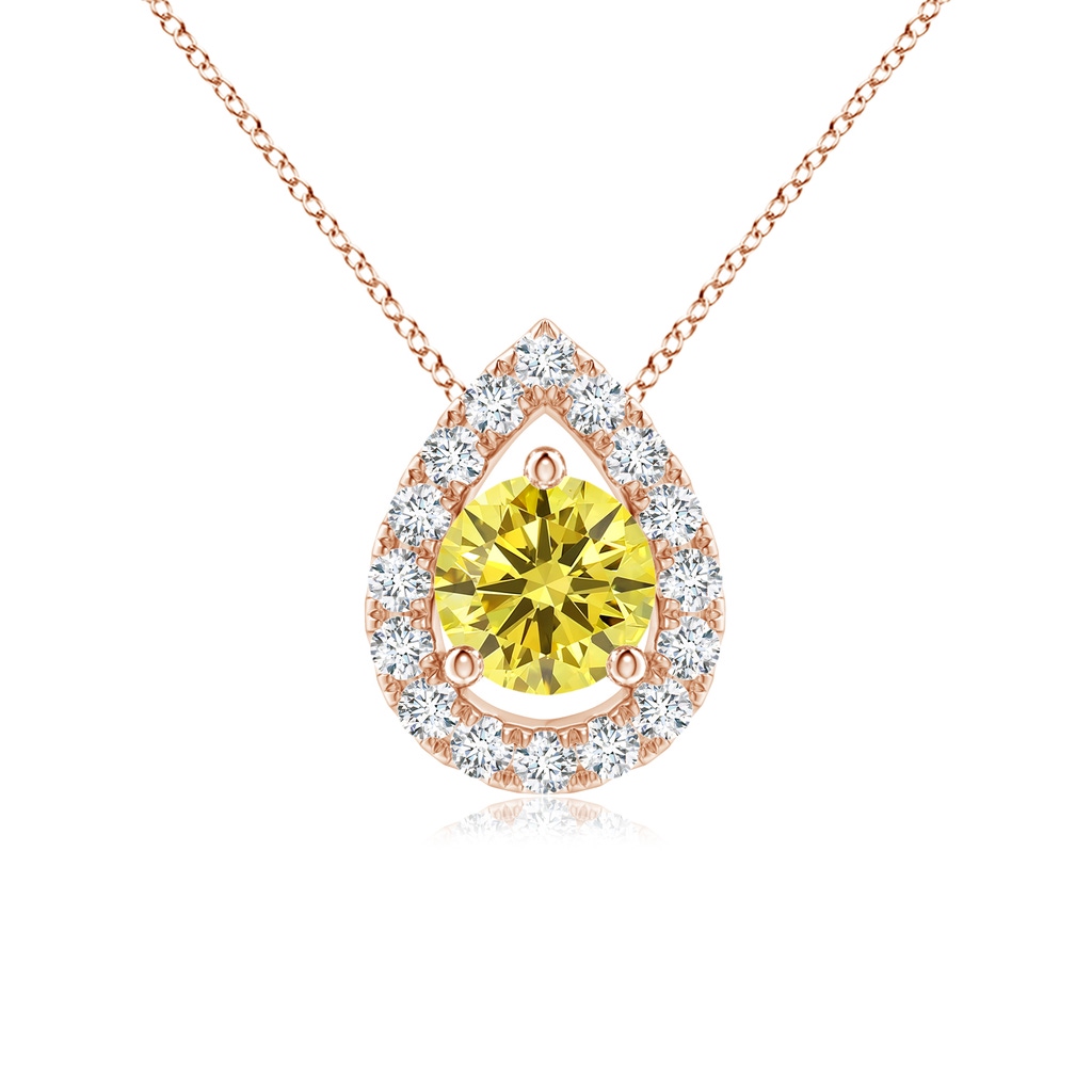 4.6mm Labgrown Floating Round Lab-Grown Fancy Intense Yellow Diamond Pendant with Pear-Shaped Halo in Rose Gold