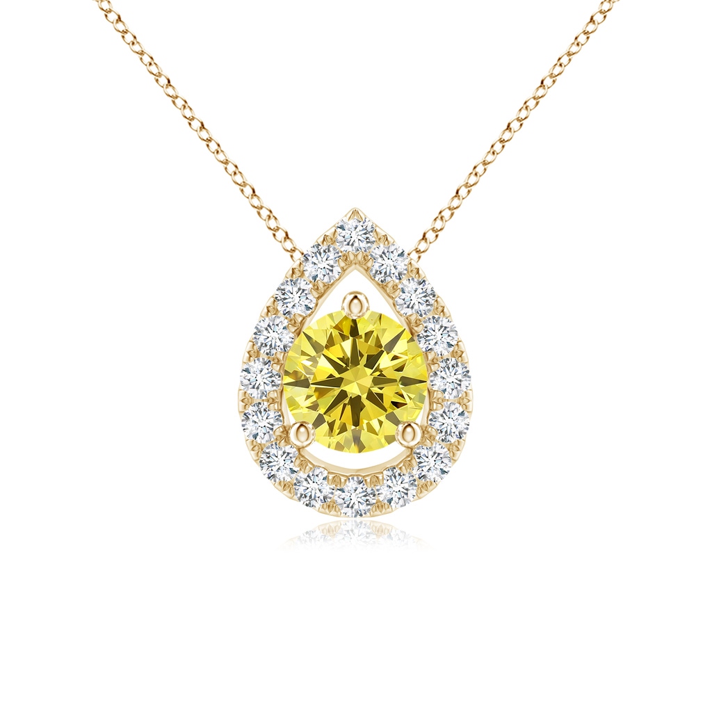 4.6mm Labgrown Floating Round Lab-Grown Fancy Intense Yellow Diamond Pendant with Pear-Shaped Halo in Yellow Gold