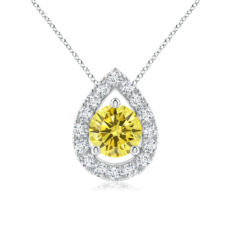 5.2mm Labgrown Floating Round Lab-Grown Fancy Intense Yellow Diamond Pendant with Pear-Shaped Halo in P950 Platinum 