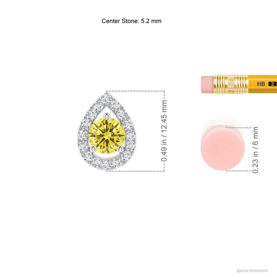 5.2mm Labgrown Floating Round Lab-Grown Fancy Intense Yellow Diamond Pendant with Pear-Shaped Halo in P950 Platinum ruler