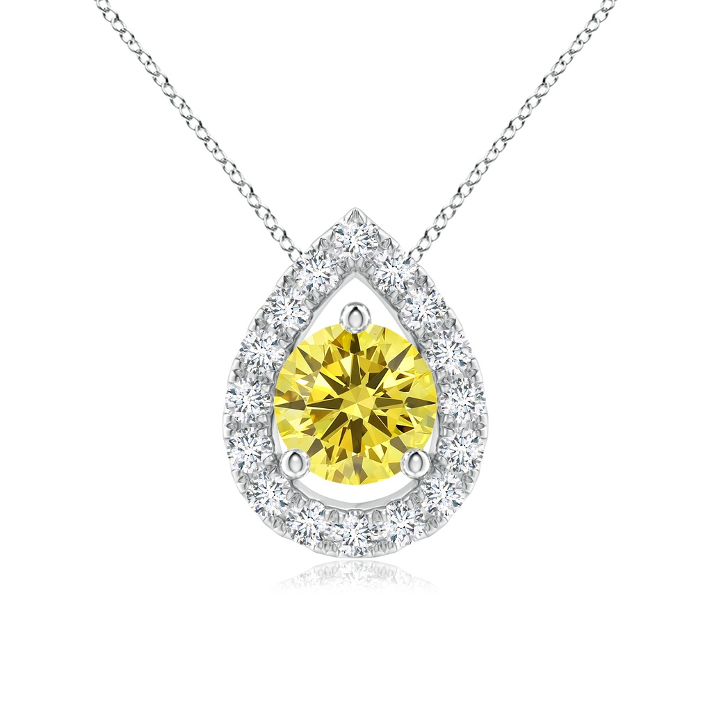 5.2mm Labgrown Floating Round Lab-Grown Fancy Intense Yellow Diamond Pendant with Pear-Shaped Halo in White Gold