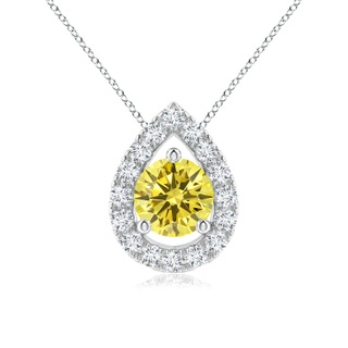 5.2mm Labgrown Floating Round Lab-Grown Fancy Intense Yellow Diamond Pendant with Pear-Shaped Halo in White Gold