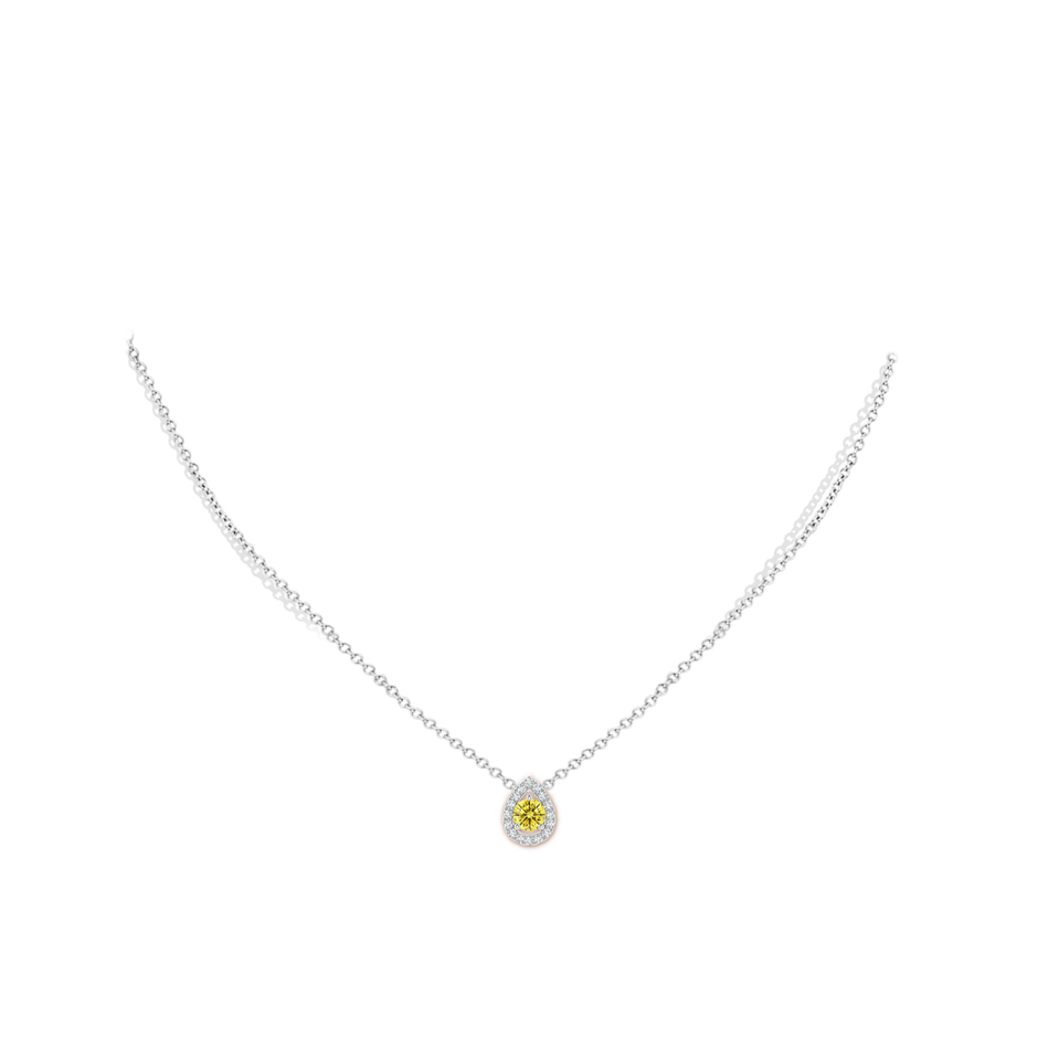 5.2mm Labgrown Floating Round Lab-Grown Fancy Intense Yellow Diamond Pendant with Pear-Shaped Halo in White Gold pen