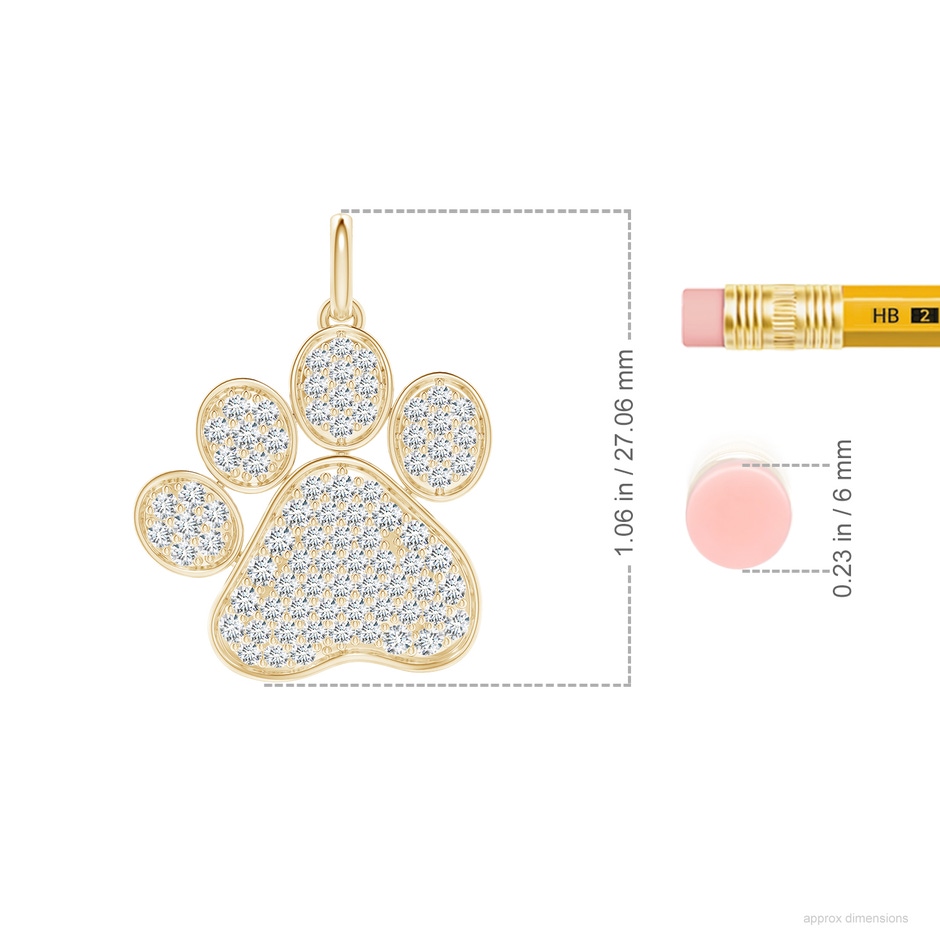 1.6mm FGVS Lab-Grown Pave-Set Diamond Paw Pendant in Yellow Gold ruler