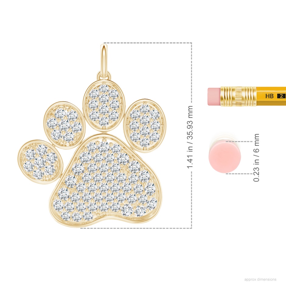 2mm FGVS Lab-Grown Pave-Set Diamond Paw Pendant in Yellow Gold ruler
