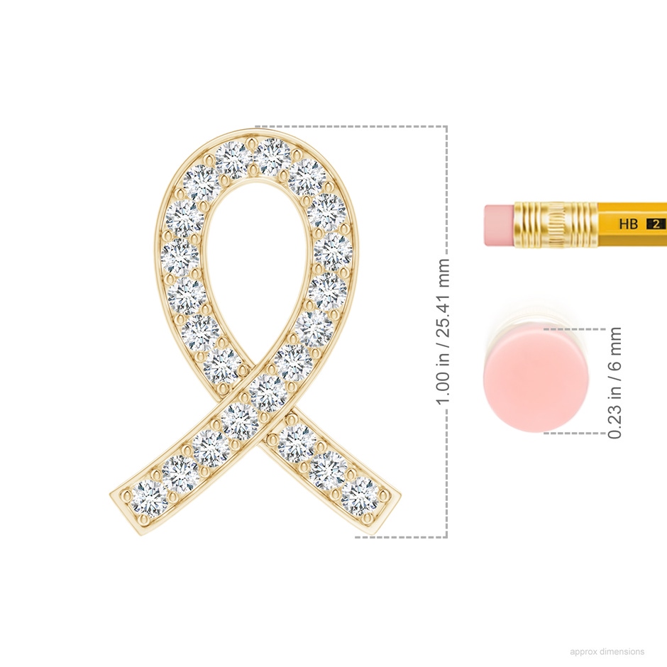 2.2mm FGVS Lab-Grown Pave-Set Diamond Awareness Ribbon Pendant in Yellow Gold ruler