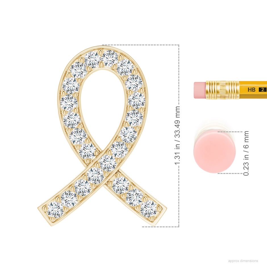 2.9mm FGVS Lab-Grown Pave-Set Diamond Awareness Ribbon Pendant in Yellow Gold ruler