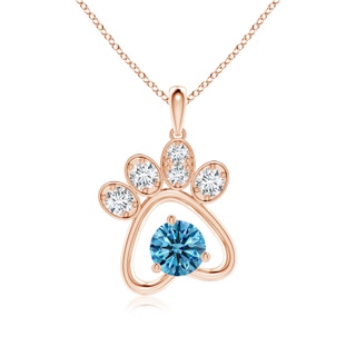 5.1mm Labgrown Lab-Grown Fancy Intense Blue Diamond Paw Print Pendant in 9K Rose Gold