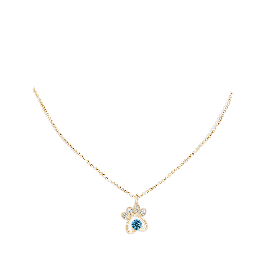 5.1mm Labgrown Lab-Grown Fancy Intense Blue Diamond Paw Print Pendant in Yellow Gold pen
