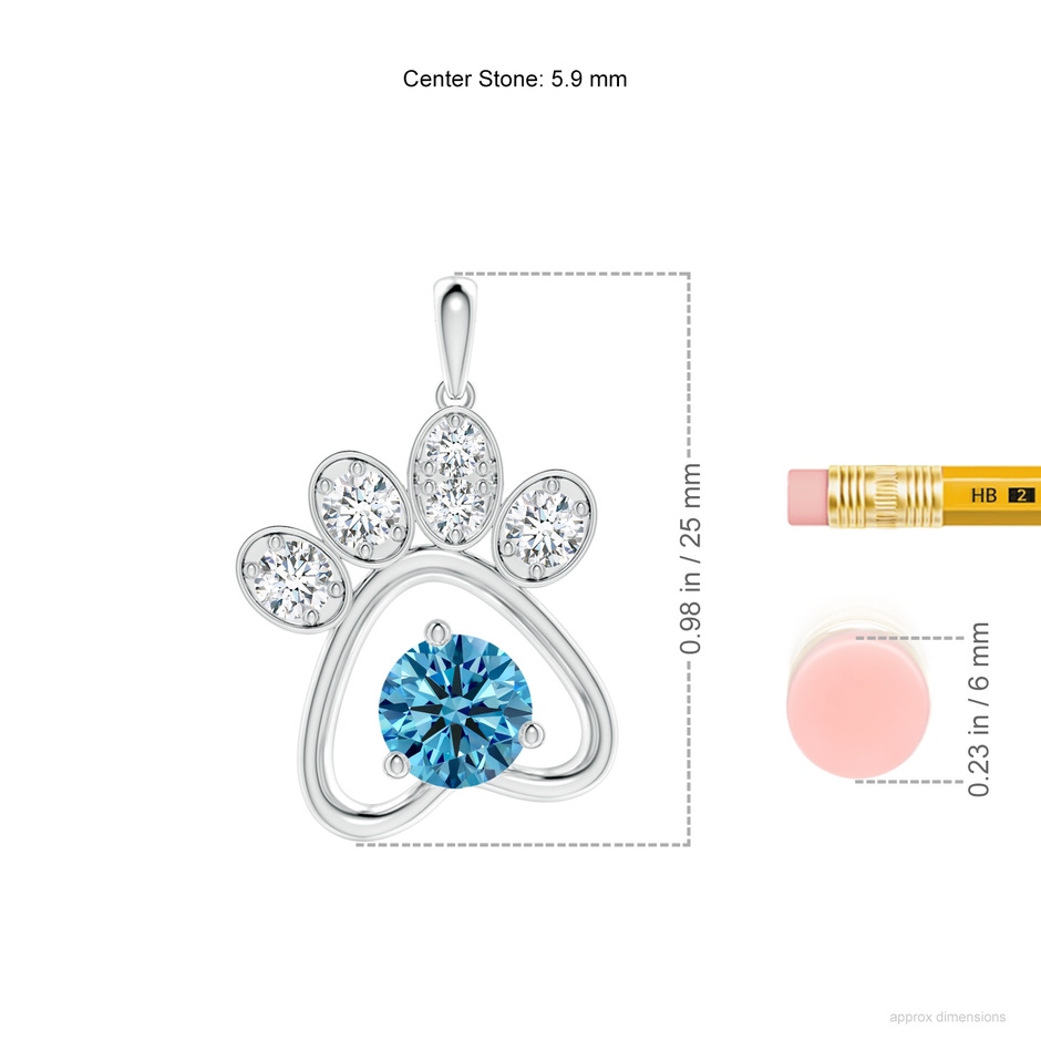 5.9mm Labgrown Lab-Grown Fancy Intense Blue Diamond Paw Print Pendant in White Gold ruler