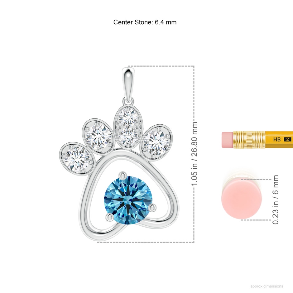 6.4mm Labgrown Lab-Grown Fancy Intense Blue Diamond Paw Print Pendant in P950 Platinum ruler