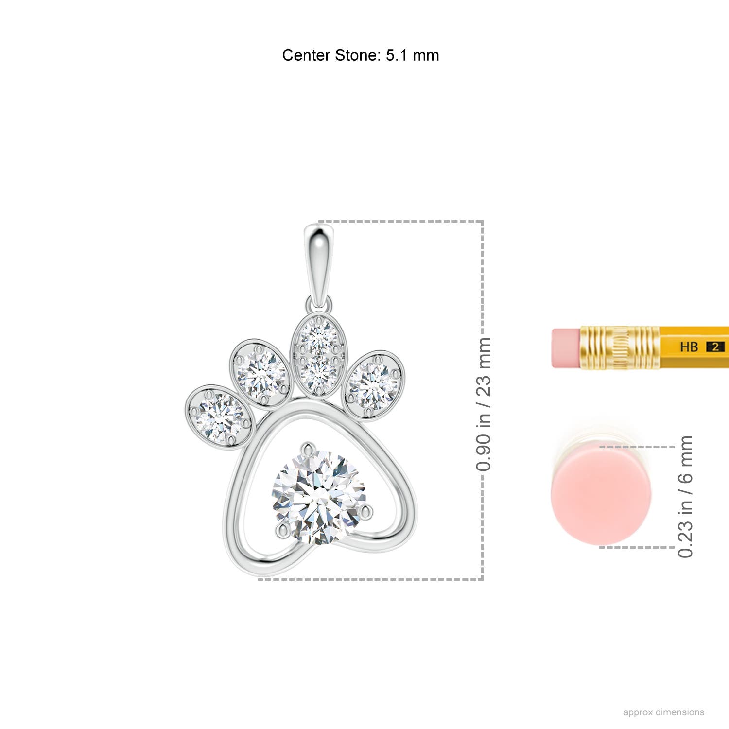 5.1mm FGVS Lab-Grown Diamond Paw Print Pendant in White Gold - ruler