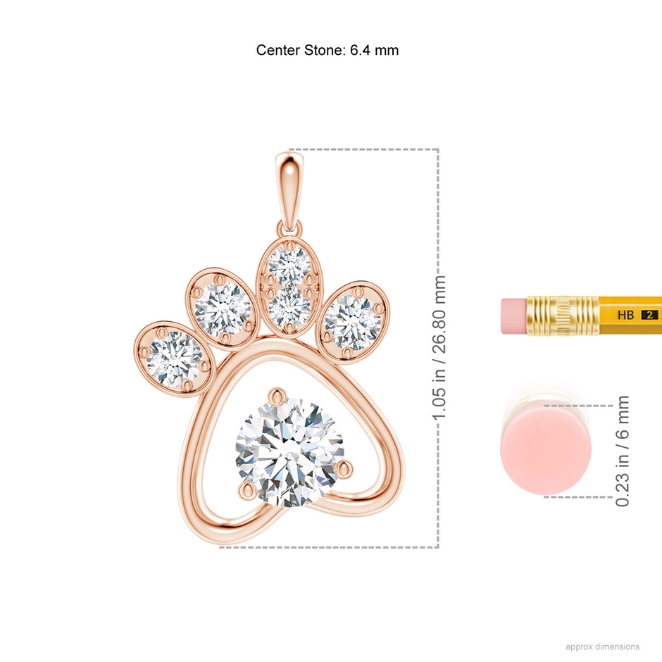 6.4mm FGVS Lab-Grown Diamond Paw Print Pendant in 18K Rose Gold ruler