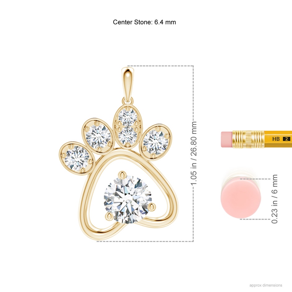 6.4mm FGVS Lab-Grown Diamond Paw Print Pendant in 18K Yellow Gold ruler