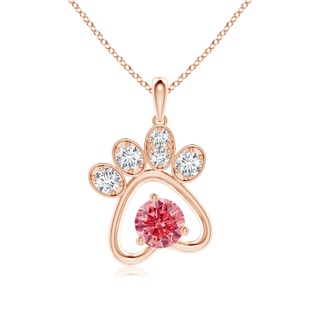 5.1mm Labgrown Lab-Grown Fancy Intense Pink Diamond Paw Print Pendant in 9K Rose Gold