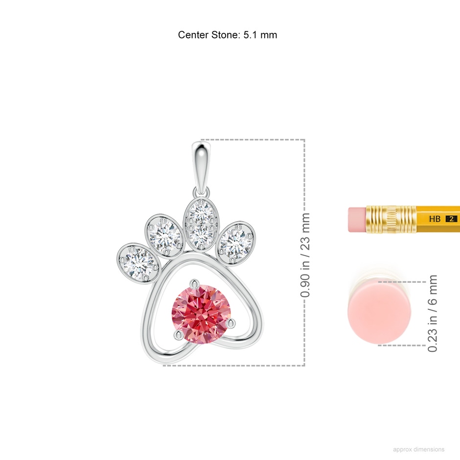 5.1mm Labgrown Lab-Grown Fancy Intense Pink Diamond Paw Print Pendant in P950 Platinum ruler