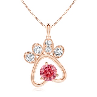 5.9mm Labgrown Lab-Grown Fancy Intense Pink Diamond Paw Print Pendant in 18K Rose Gold
