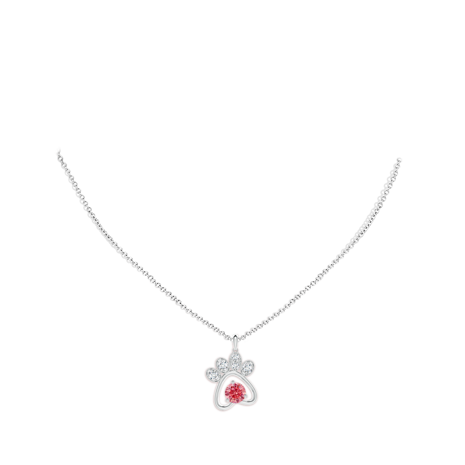 5.9mm Labgrown Lab-Grown Fancy Intense Pink Diamond Paw Print Pendant in White Gold pen