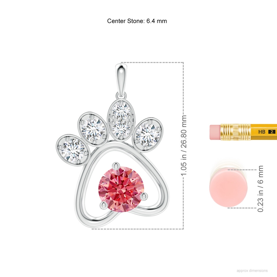 6.4mm Labgrown Lab-Grown Fancy Intense Pink Diamond Paw Print Pendant in P950 Platinum ruler
