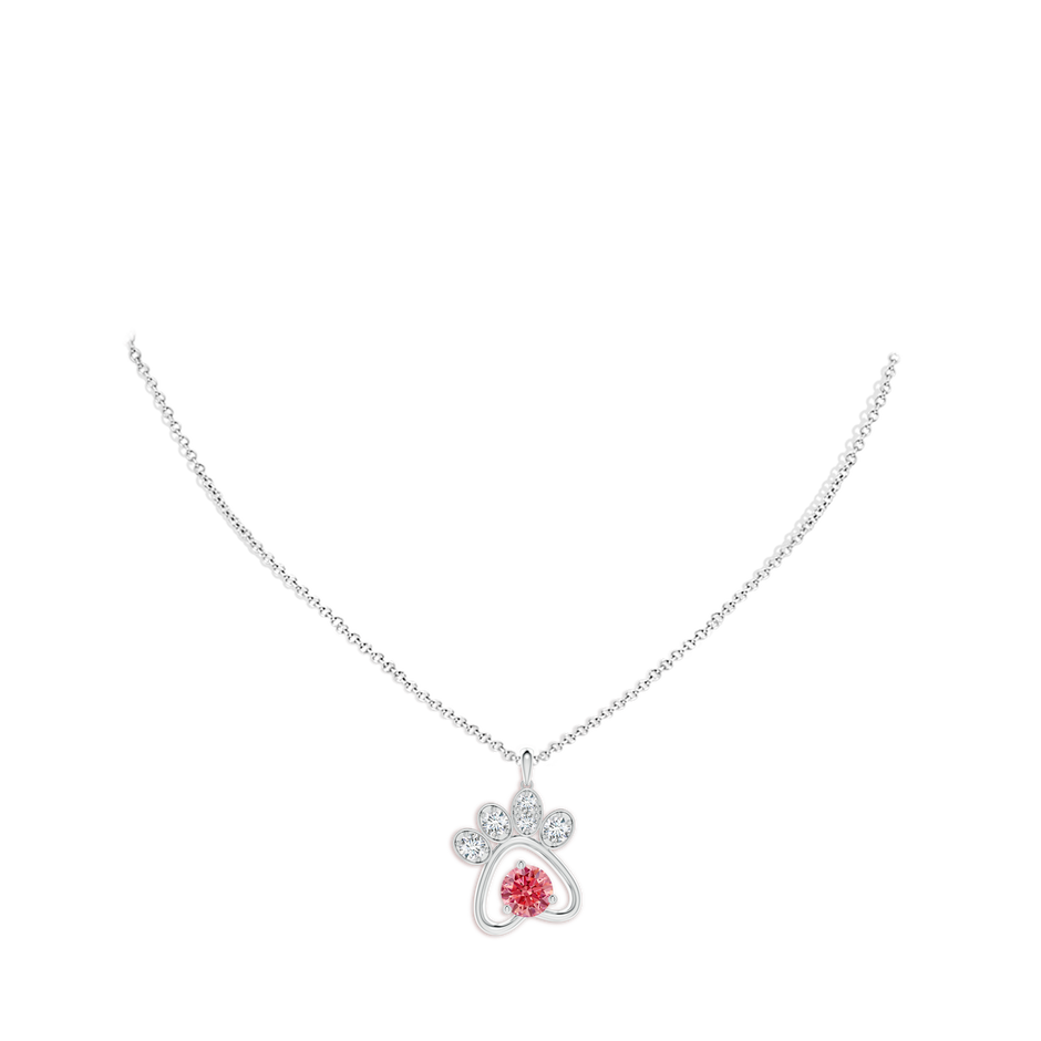 6.4mm Labgrown Lab-Grown Fancy Intense Pink Diamond Paw Print Pendant in White Gold pen
