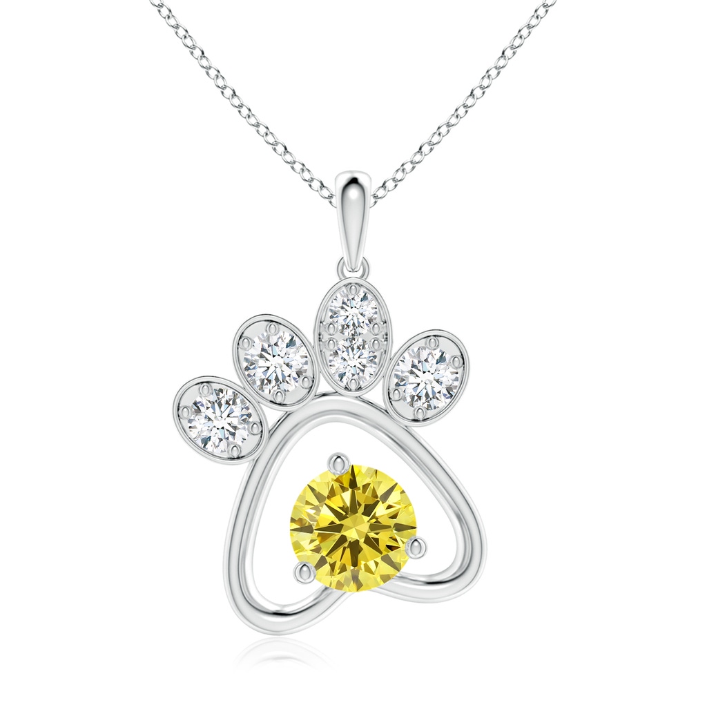 5.9mm Labgrown Lab-Grown Fancy Intense Yellow Diamond Paw Print Pendant in White Gold