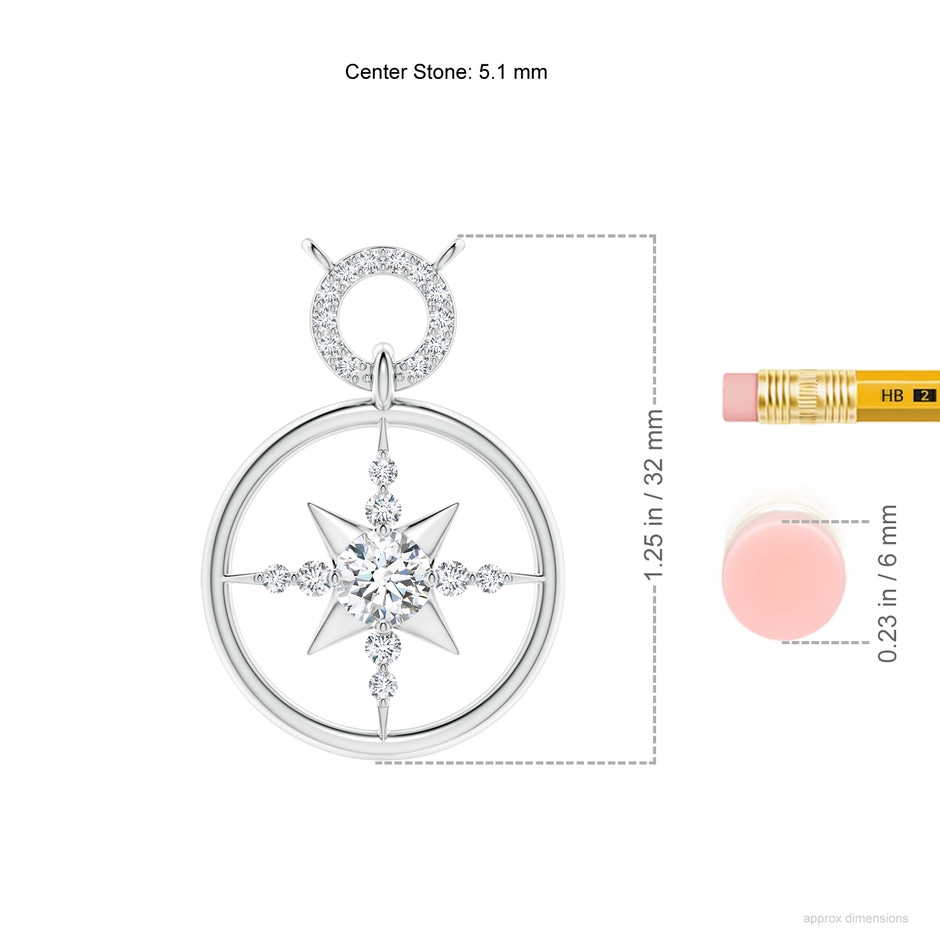 5.1mm FGVS Lab-Grown Diamond Compass Pendant in White Gold ruler