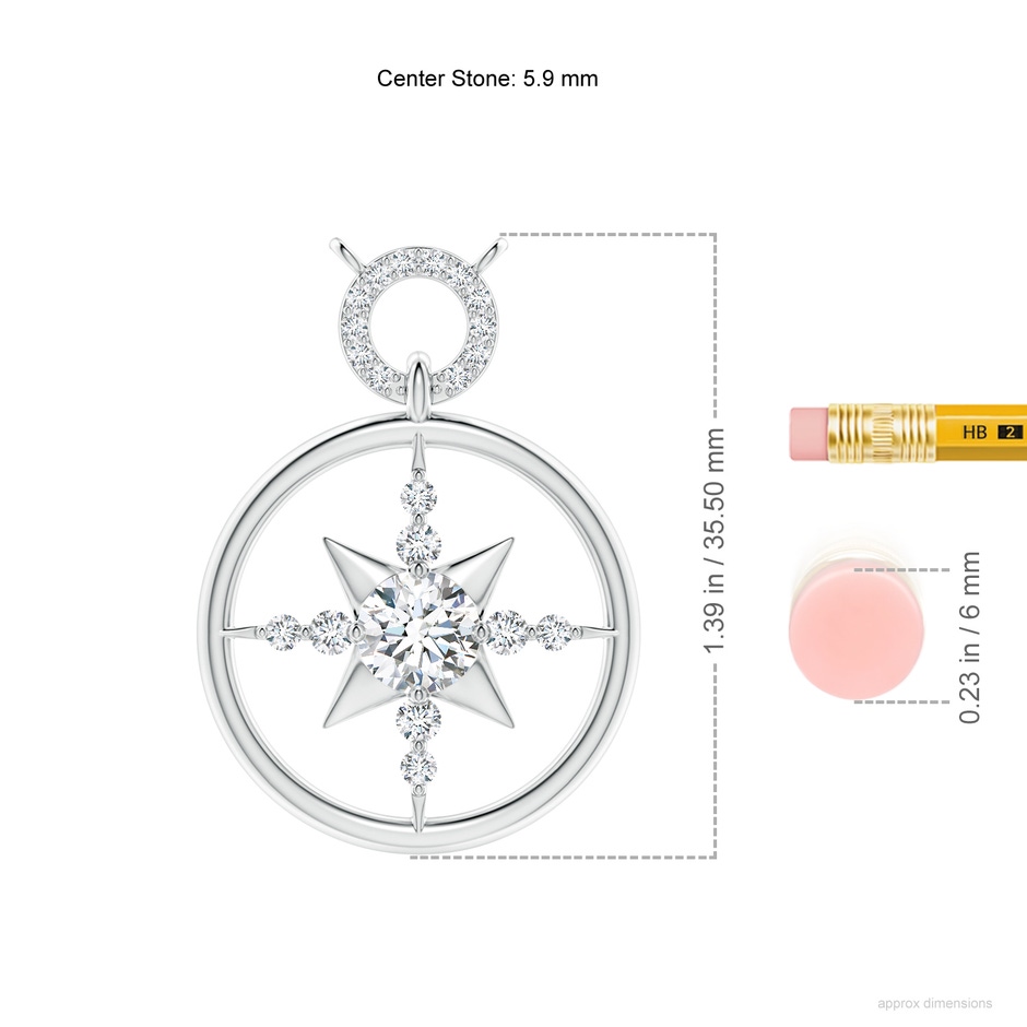 5.9mm FGVS Lab-Grown Diamond Compass Pendant in White Gold ruler