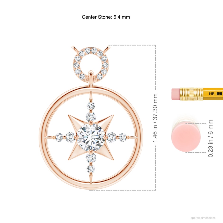 6.4mm FGVS Lab-Grown Diamond Compass Pendant in Rose Gold ruler