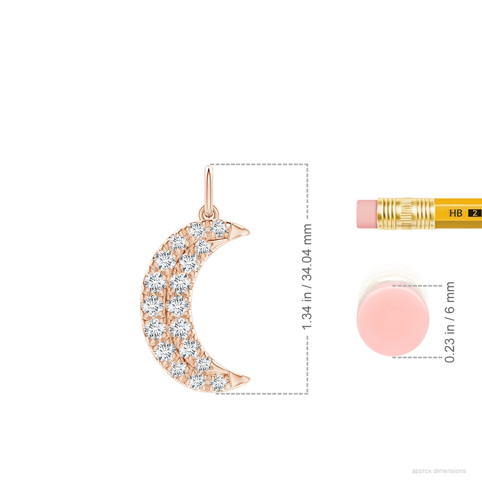 2.9mm FGVS Lab-Grown Pave-Set Diamond Crescent Moon Pendant in Rose Gold ruler