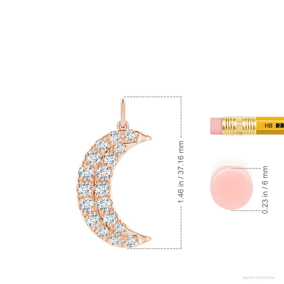 3.3mm FGVS Lab-Grown Pave-Set Diamond Crescent Moon Pendant in Rose Gold ruler